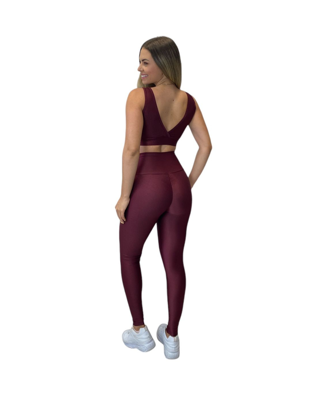 Conjunto Calça Básica Aveludado de Compressão - Vinho