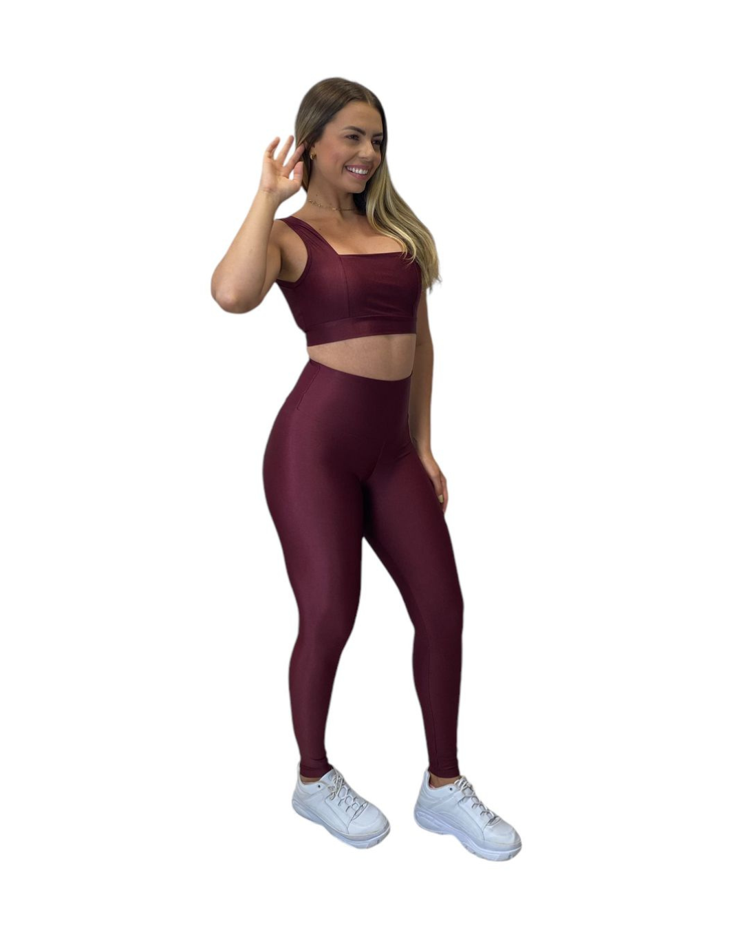Conjunto Calça Básica Aveludado de Compressão - Vinho