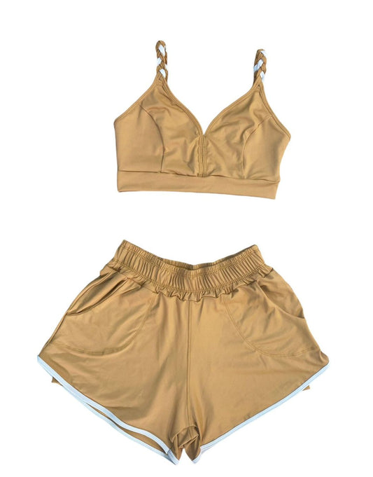 Conjunto Short Sobreposto Poliamida Light - Caramelo e Creme