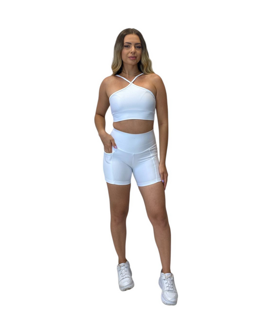 Conjunto Short Básico Com Bolso Aveludado de Compressão - Branco