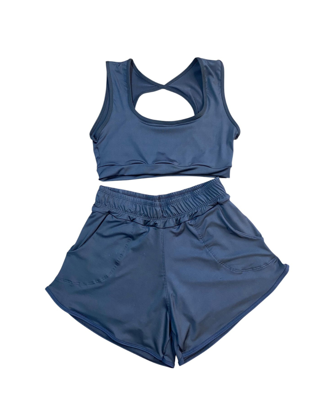 Conjunto Short Sobreposto Poliamida Light Top Vazado - Azul Petróleo