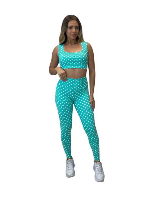 Conjunto Calça Básica Poliamida Light - Verde com Poá