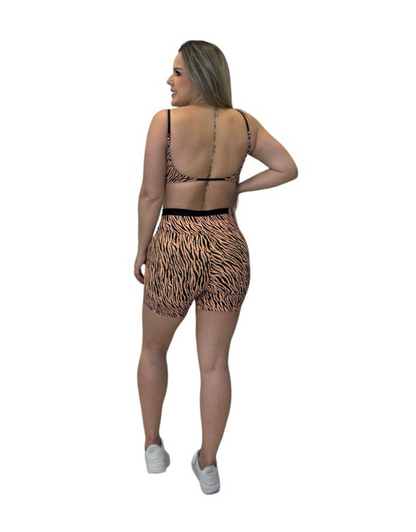 Conjunto Short Max Poliamida Básico - Jackard Animal Print Laranja