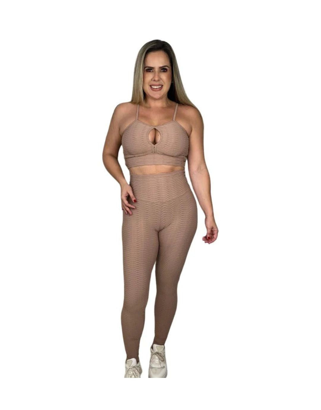 Conjunto Calça Básica Brocado - Cappuccino