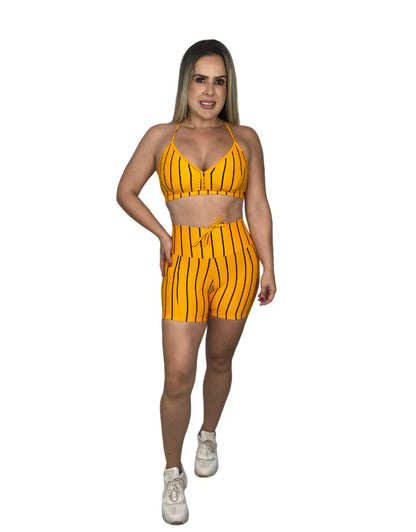 Conjunto Short Poliamida Light Básico - Listrado Amarelo