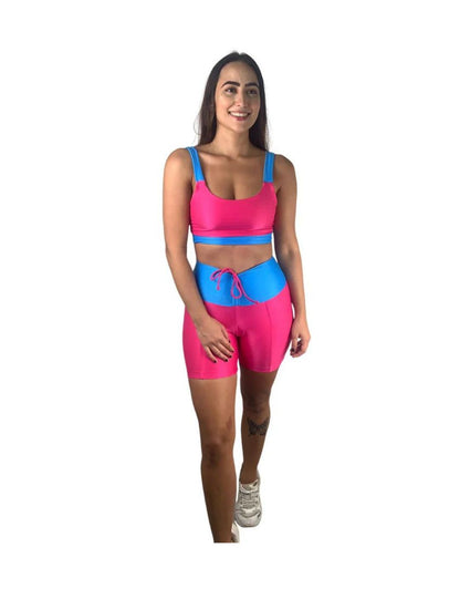 Conjunto Short Empina -  Aveludado de Compressão - Rosa e Azul