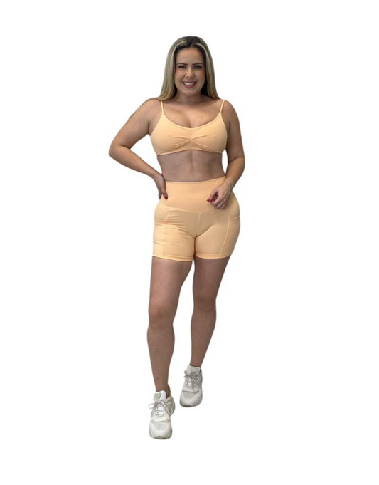 Conjunto Short Basico Poliamida Light com Bolso - Salmão