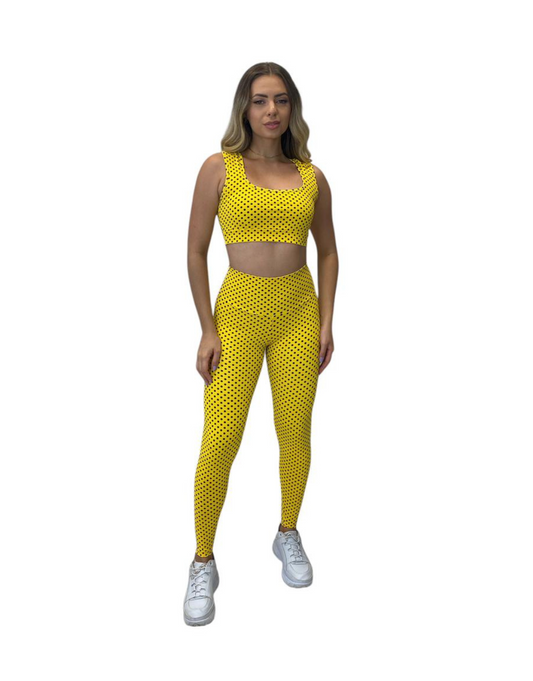 Conjunto Calça Básica Poliamida Light com Poá - Amarelo