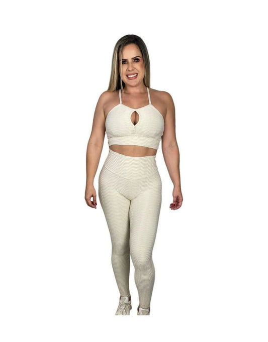 Conjunto Calça Básica Brocado - Off White