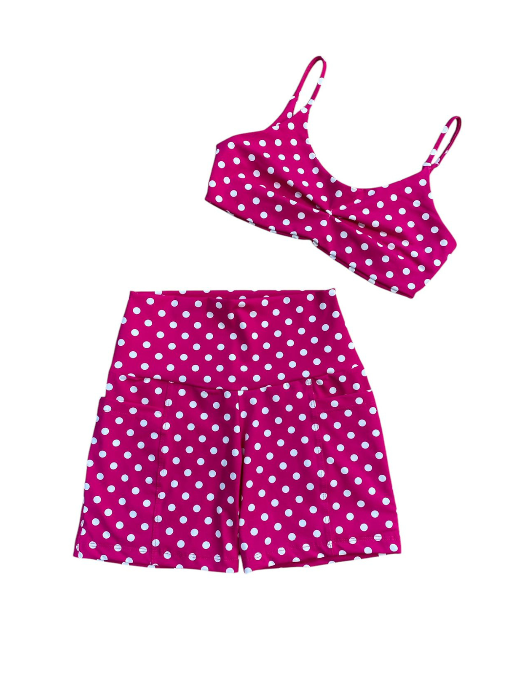 Conjunto Short Básico Max Poliamida com Bolso -  Rosa com Poá