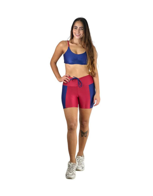 Conjunto Short Empina -  Aveludado de Compressão - Vermelho e  Azul Marinho