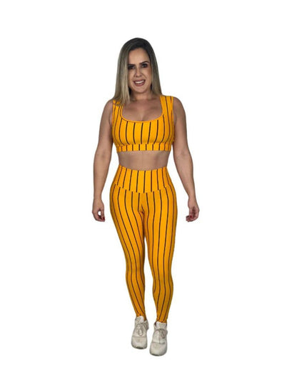 Conjunto Calça Empina Listrada - Amarelo com Preto