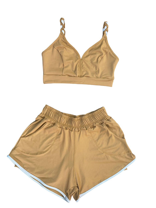 Conjunto Short Sobreposto Poliamida Light - Caramelo e Creme