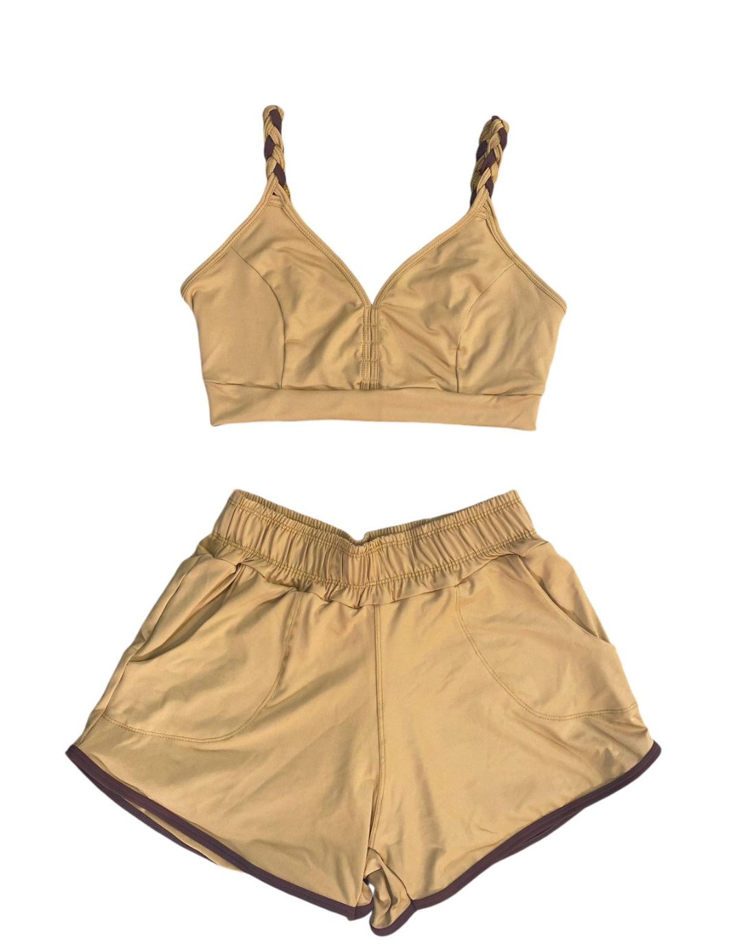 Conjunto Short Sobreposto Poliamida Light - Caramelo e Chocolate