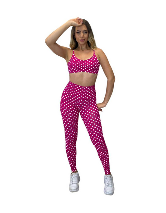 Conjunto Calça Básica Poliamida Light  -  Rosa com Poá