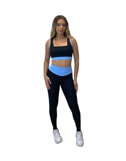 Conjunto Calça Básica Max Poliamida - Preto com Azul Bebê