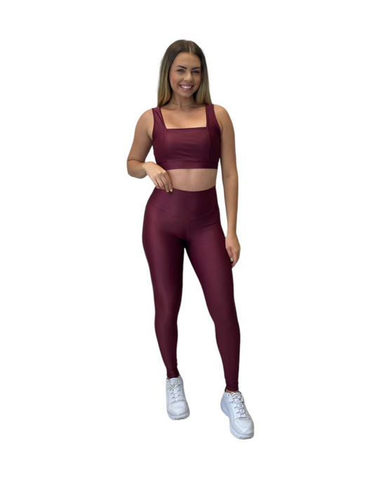 Conjunto Calça Básica Aveludado de Compressão - Vinho