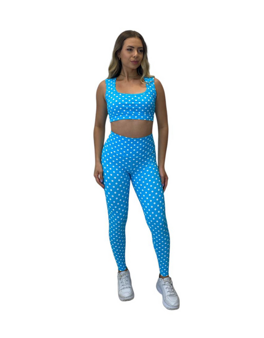 Conjunto Calça Básica Poliamida Light  -  Azul com Poá