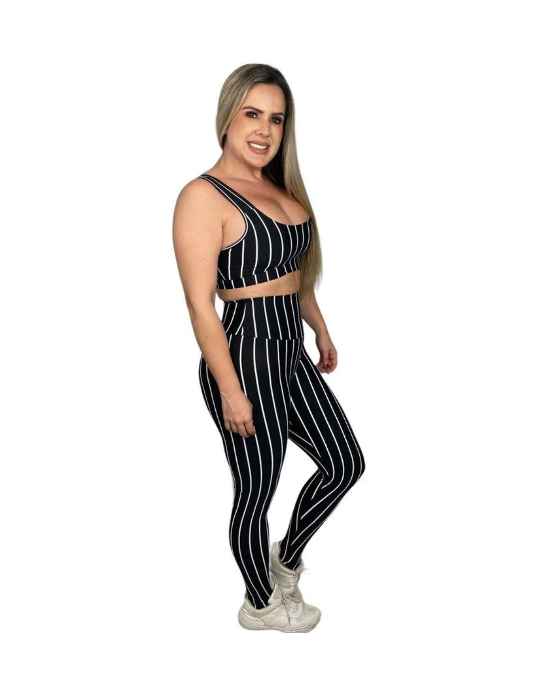 Conjunto Calça Empina Listrada - Preto com Branco