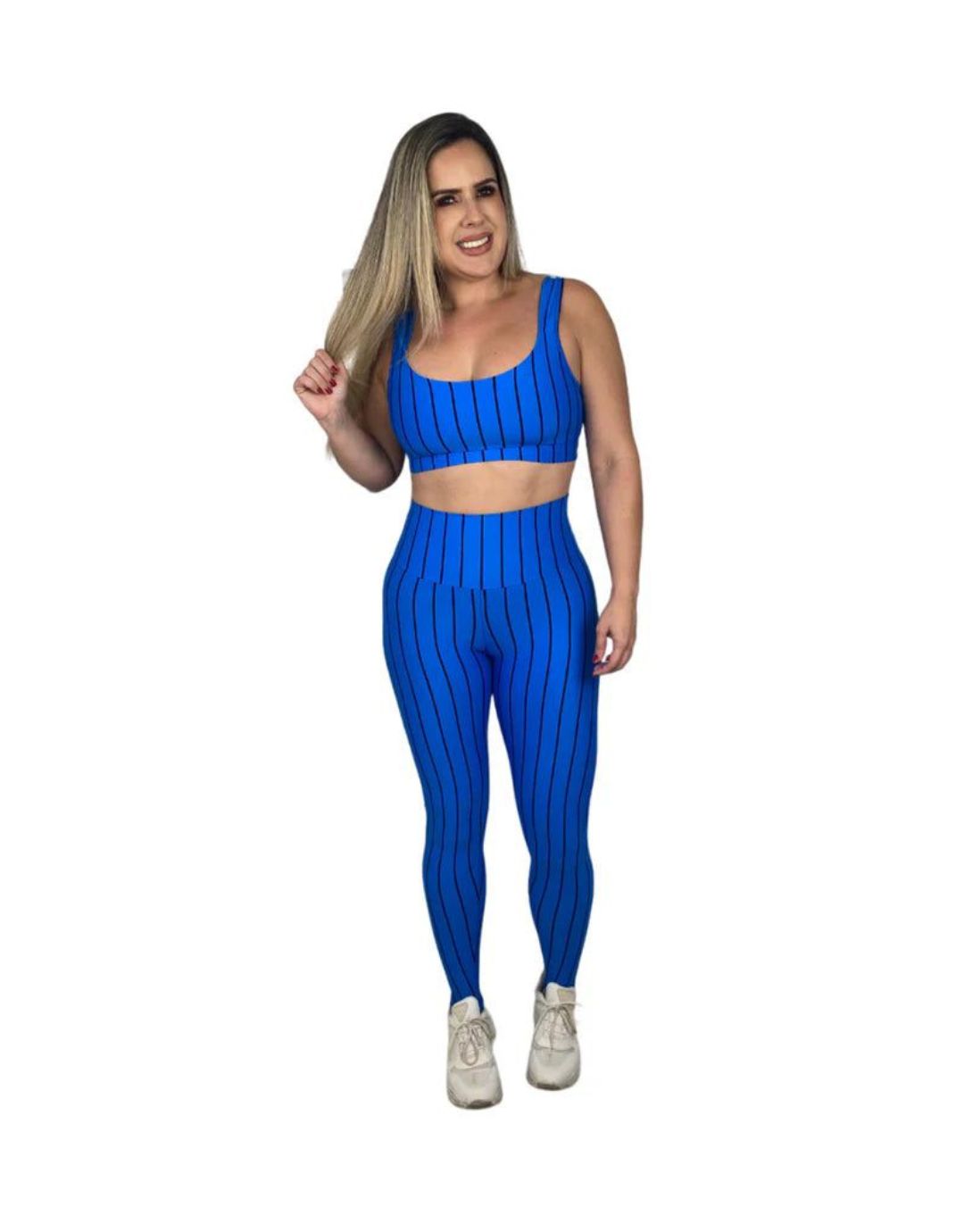 Conjunto Calça Básica Listrada - Azul com Preto