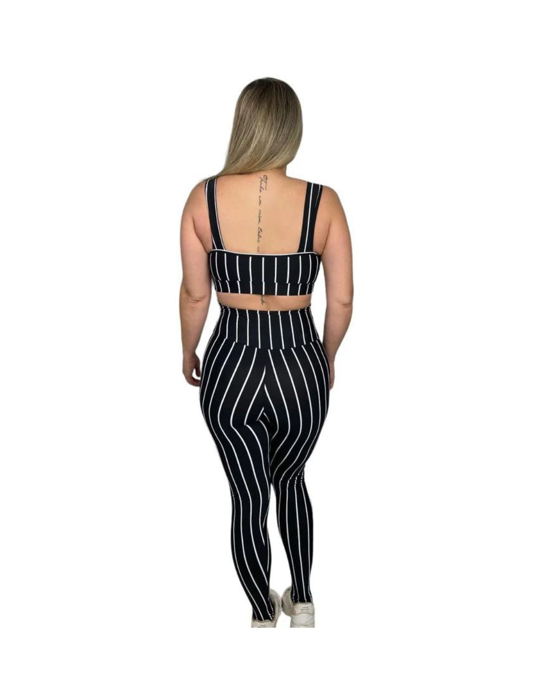 Conjunto Calça Básica Listrada - Preto com Branco