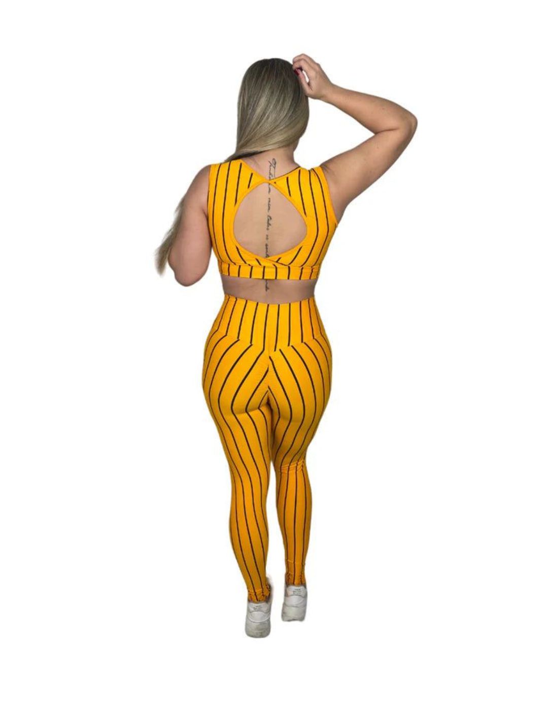 Conjunto Calça Empina Listrada - Amarelo com Preto