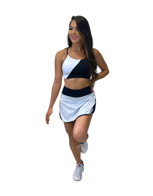 Conjunto Short Saia Max Poliamida -  Branco com Preto