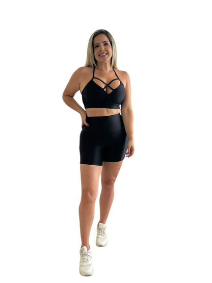 Conjunto Short Básico - Aveludado Compressão Preto