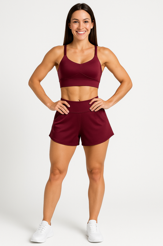 Conjunto Short Sobreposto Lycra Poliamida  - Cereja