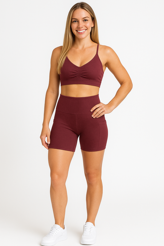 Conjunto Short Básico com Bolso - Top Cortininha - Vinho