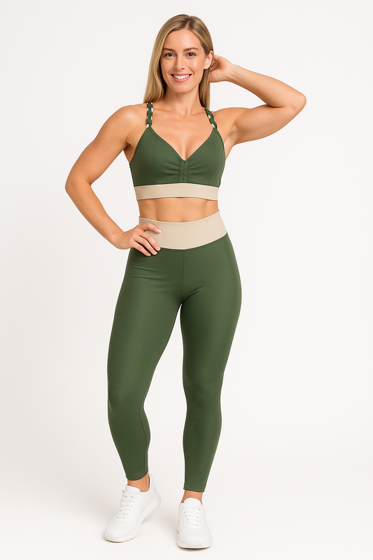 Conjunto Calça Básica Duocolor - Top Trança - Verde Militar
