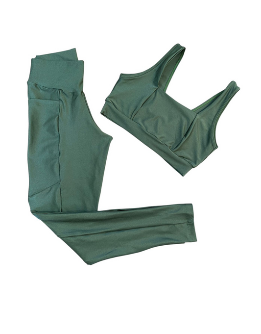 Conjunto Calça Básica com Bolso Aveludado de Compressão - Verde Militar