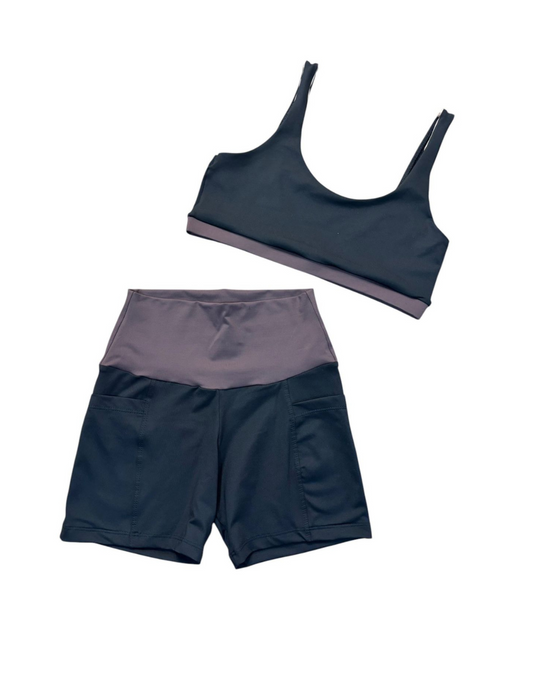 Conjunto Short Básico Max Poliamida - Preto com Marrom