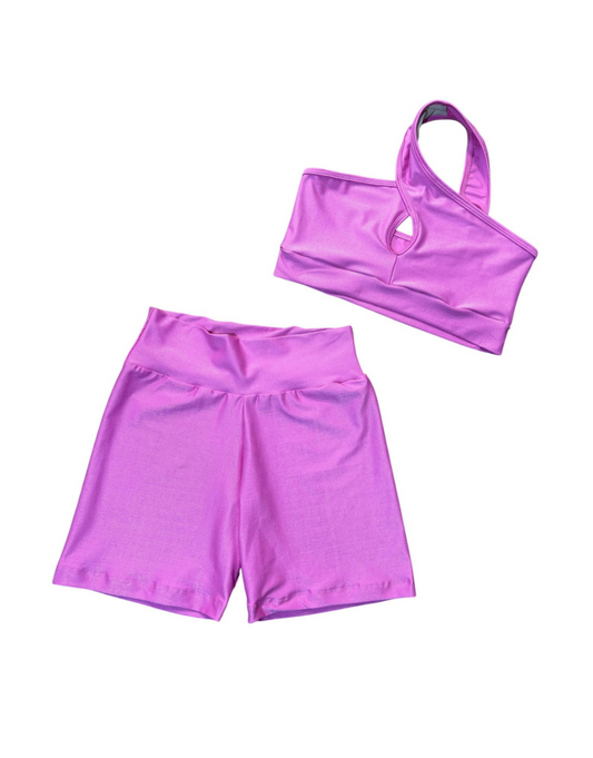 Conjunto Short Basico Aveludado de Compressão - Rosa Barbie