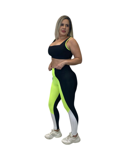 Conjunto Malu- Tricolor Preto,Amarelo Neon e Branco