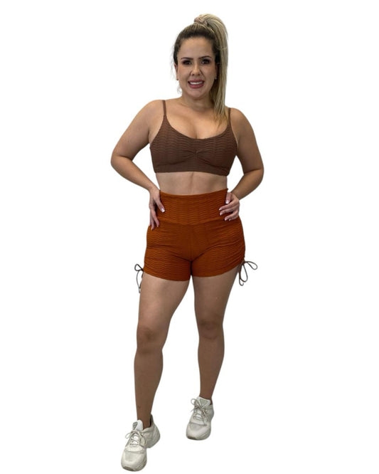 Conjunto Short Cross Brocado - Telha com Chocolate