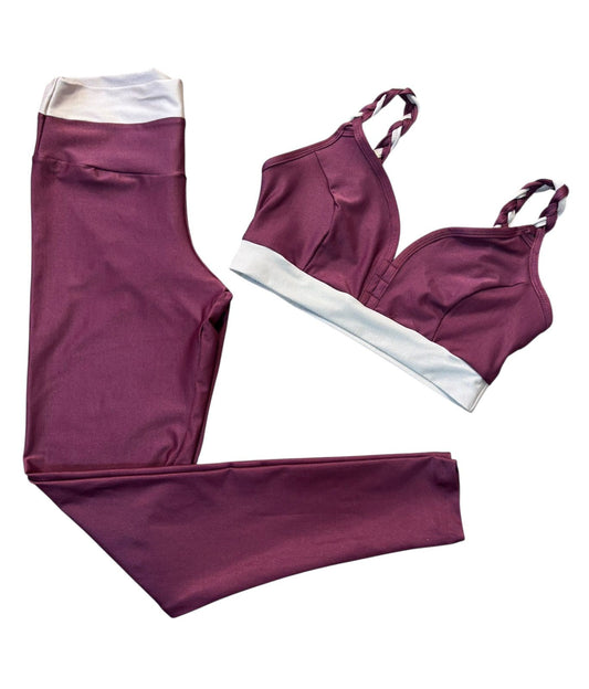 Conjunto Calça Básica Duocolor - Top Trança - Vinho