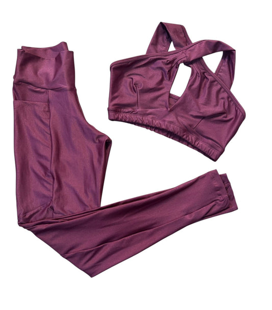 Conjunto Calça Básica com Bolso - Top Cruzado - Vinho