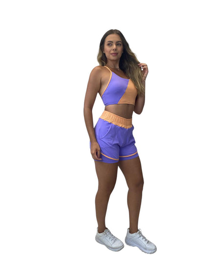 Conjunto Short Sobreposto Poliamida Light - Lilás com Tangerina