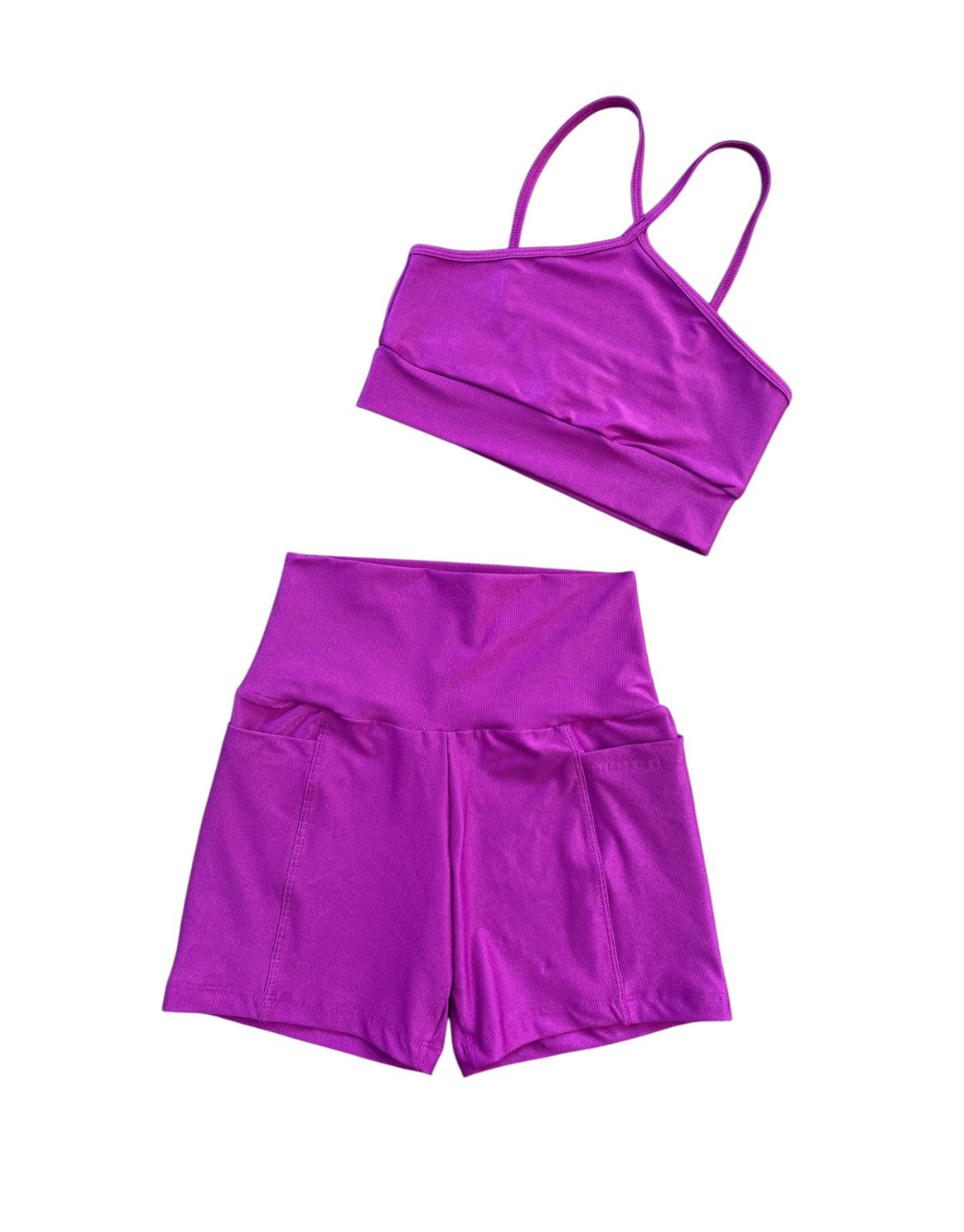 Conjunto Short Básico Com Bolso Aveludado de Compressão - Fúcsia