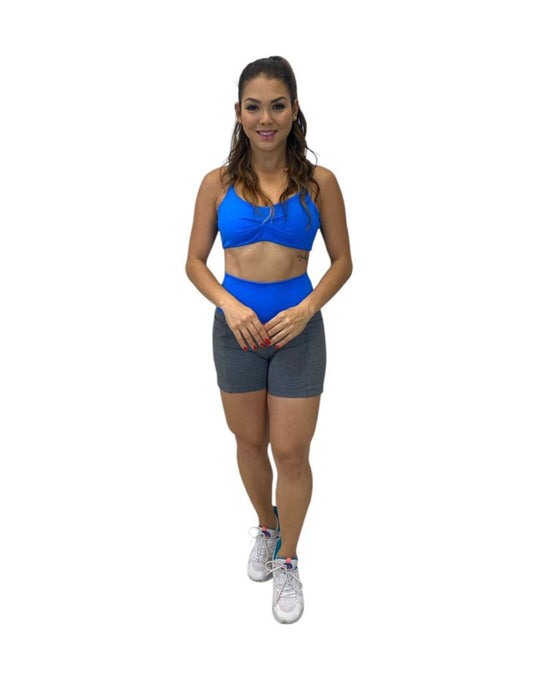 Conjunto Short Básico com Bolso Max Poliamida Mescla Color - Azul