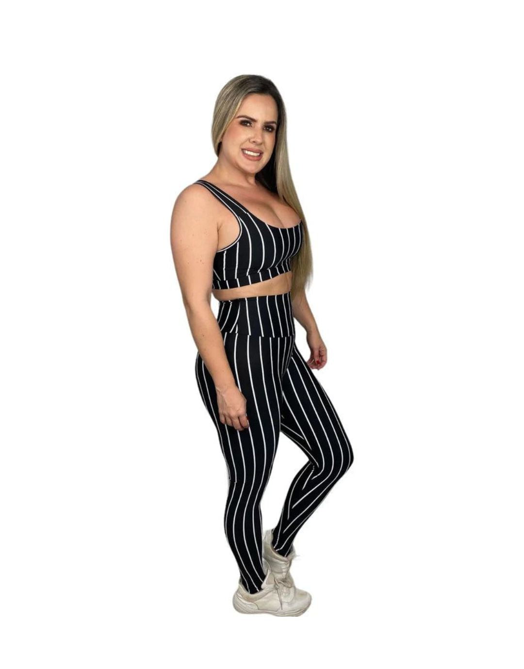 Conjunto Calça Básica Listrada - Preto com Branco