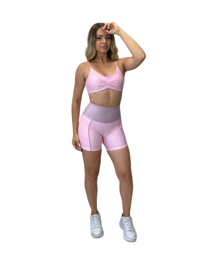 Conjunto Short Empina Com Bolso Aveludado de Compressão - Rosa Bebê Vivo Rosé