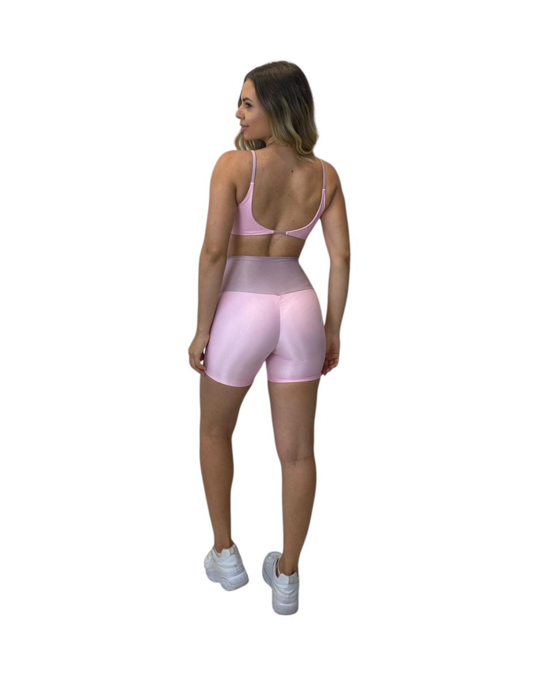 Conjunto Short Empina Com Bolso Aveludado de Compressão - Rosa Bebê Vivo Rosé