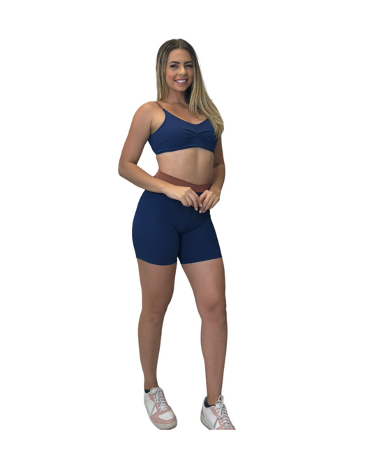 Conjunto Short Básico Max Poliamida - Azul Marinho e Avelã