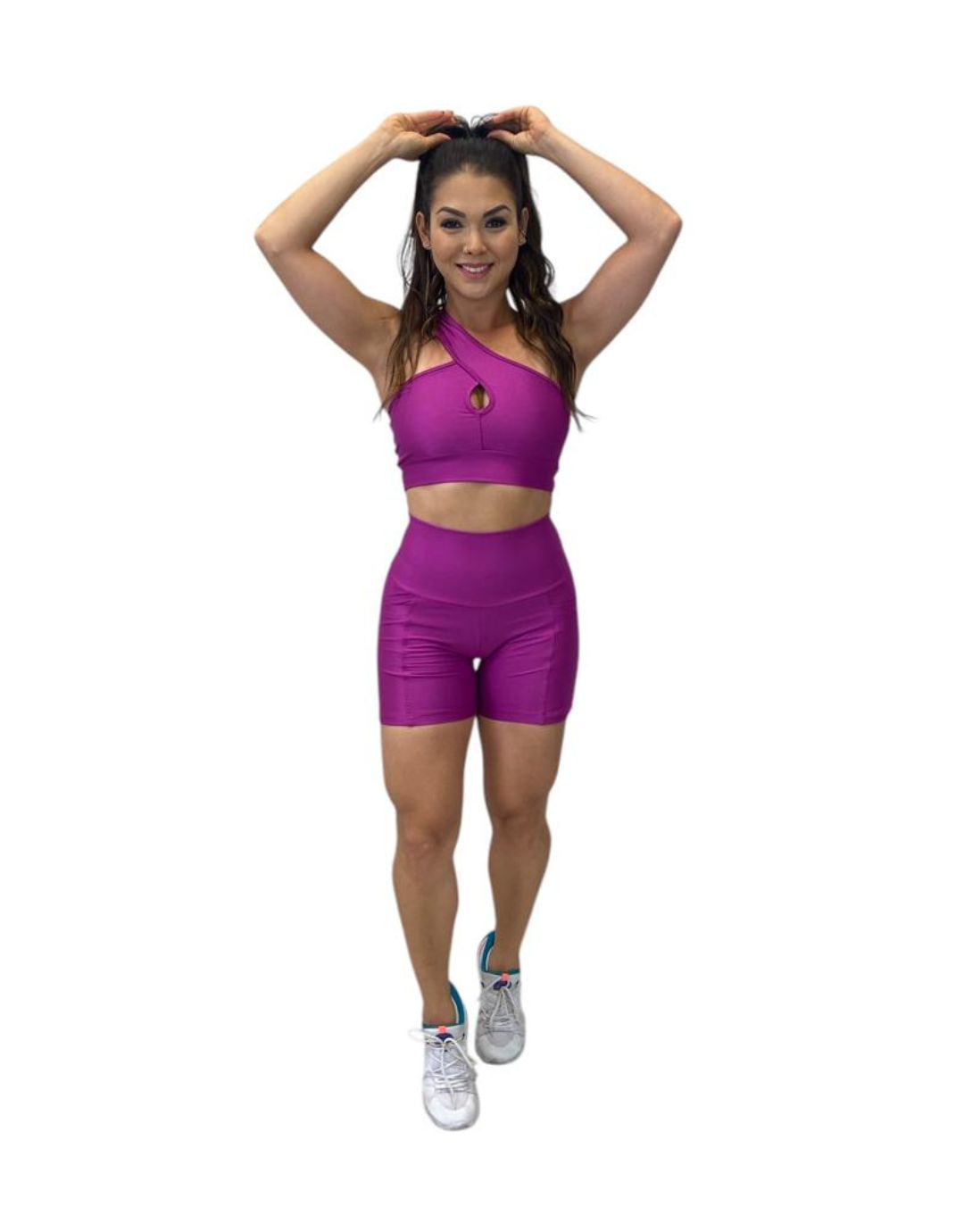 Conjunto Short Empina Com Bolso Aveludado de Compressão - Fúcsia