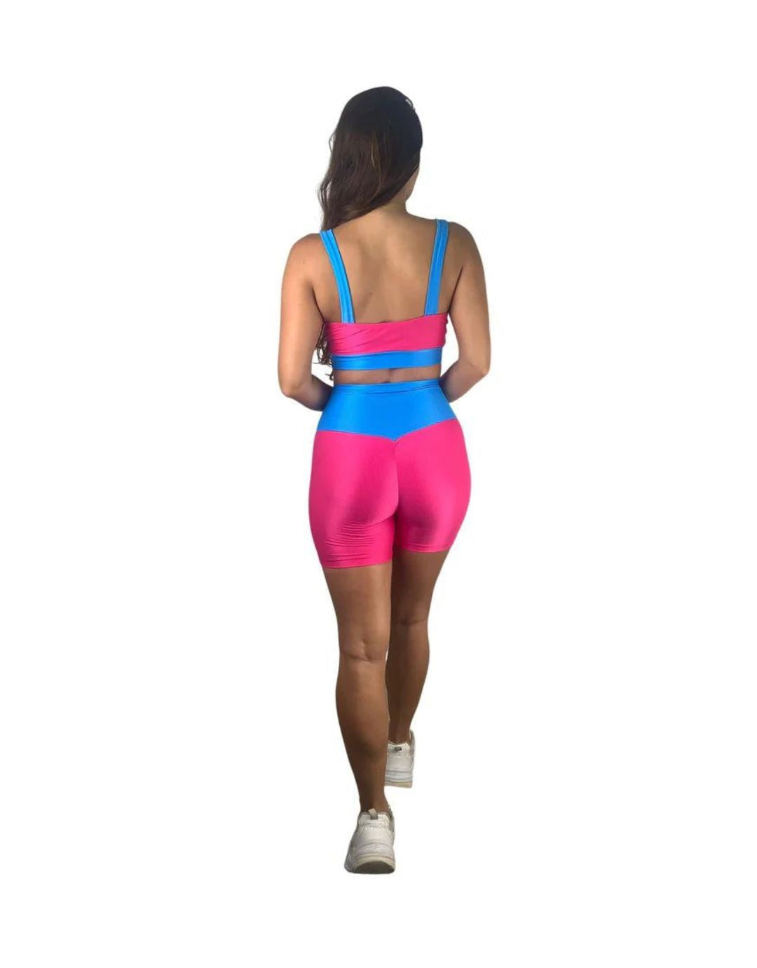 Conjunto Short Empina -  Aveludado de Compressão - Rosa e Azul