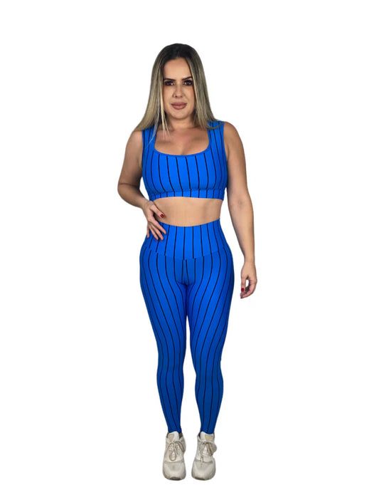 Conjunto Calça Empina Listrada - Azul com Preto