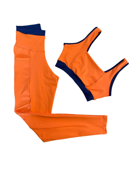 Conjunto Calça Básica Com Bolso Max Poliamida - Laranja e Azul Marinho