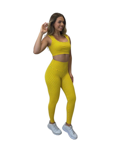 Conjunto Calça Básica Poliamida Light com Poá - Amarelo